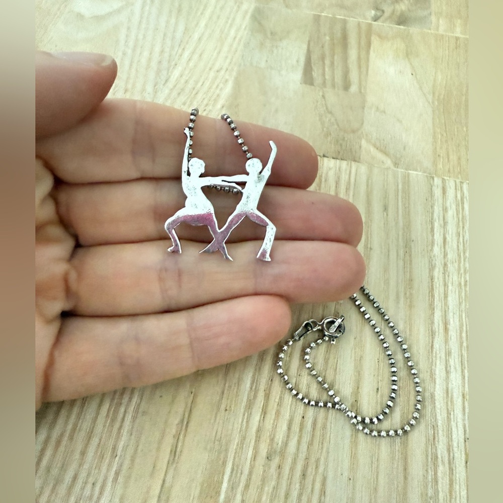 925 Sterling silver silhouette dancers pendant on ball bead chain necklace